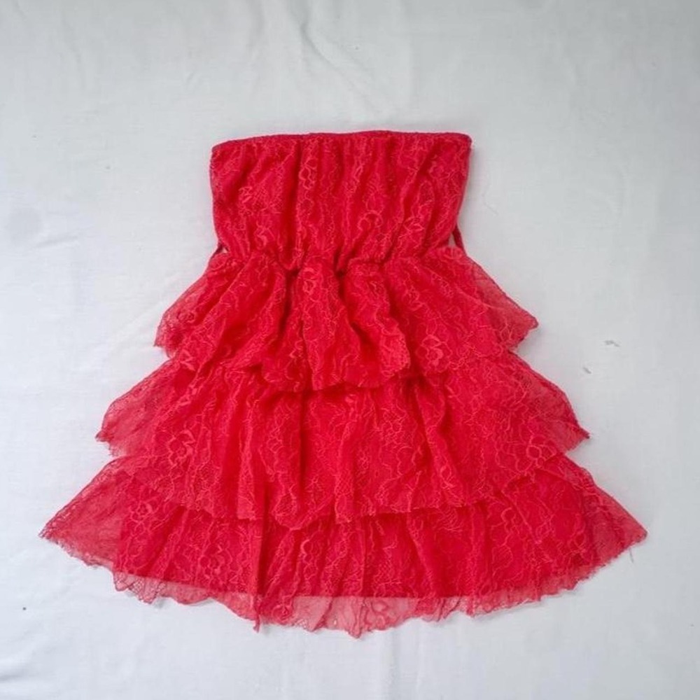 Y2k Rue 21 strapless red babydoll top with lace ruffles womens size small